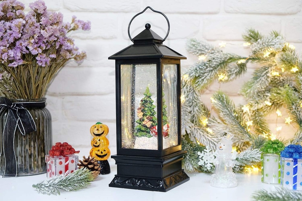 Lighted Musical Snow Globe Lantern with 6 Hour Timer, 12 Inches USB Powered &...