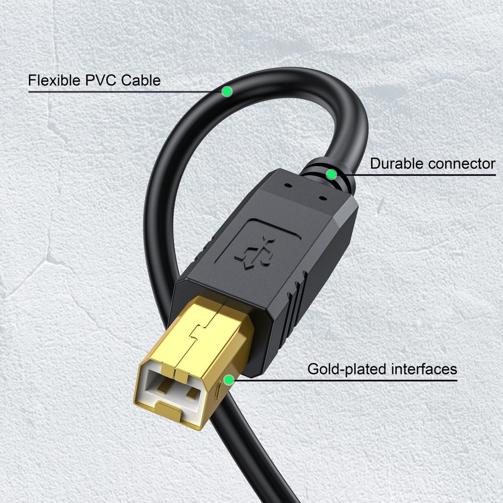 Printer Cable 20 FT - USB A to B 20FT, Black 20 feet