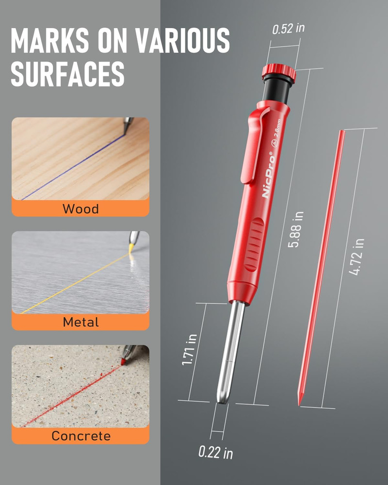 Nicpro 5 Pack Carpenter Pencil with Sharpener, Mechanical Carpenter Pencils with
