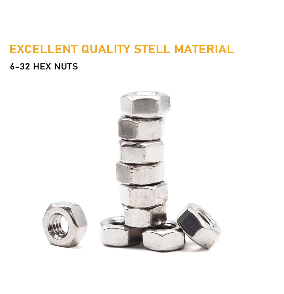 100Pcs #6-32 304 Stainless Steel Hex Nuts Lock Nuts