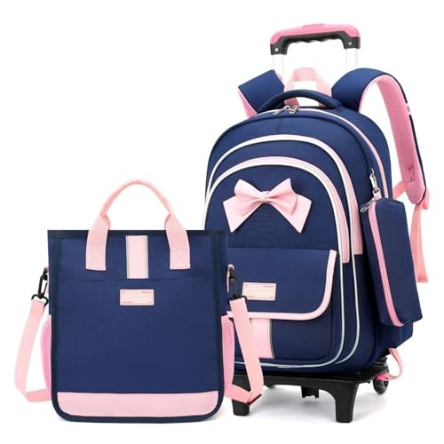 Rolling Style c-3Pcs Dark Blue-2 Wheels 2 Wheels Trolley + Backpack Sets