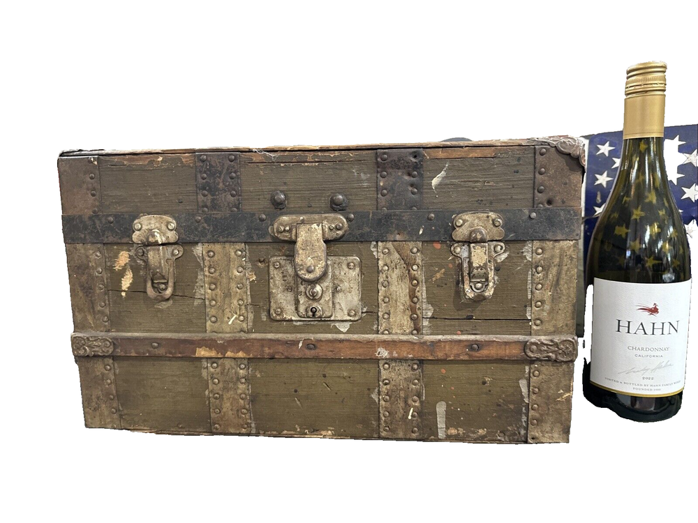 Small Antique Flat Top Steamer Trunk - 16"L