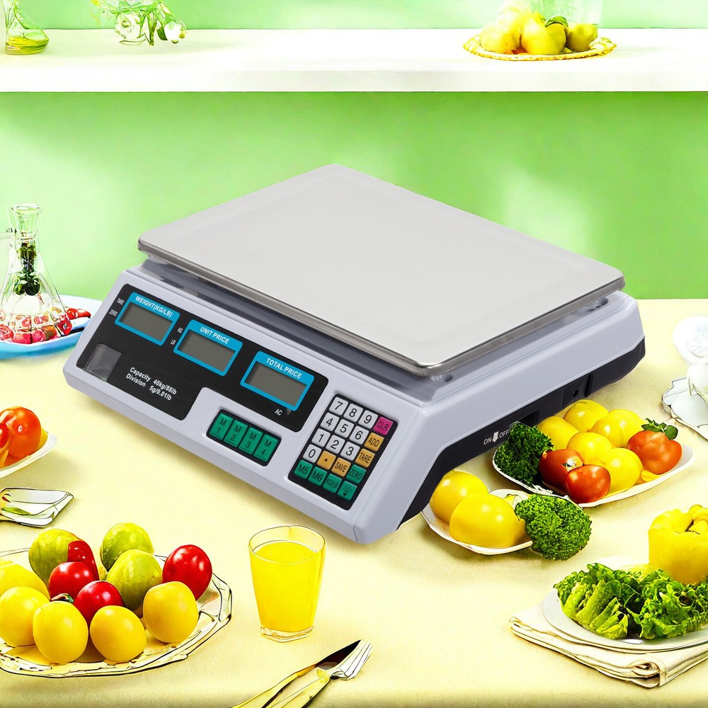 Digital Tabletop Scale - 40kg/88lbs Capacity, Commercial Postal, Switch & White