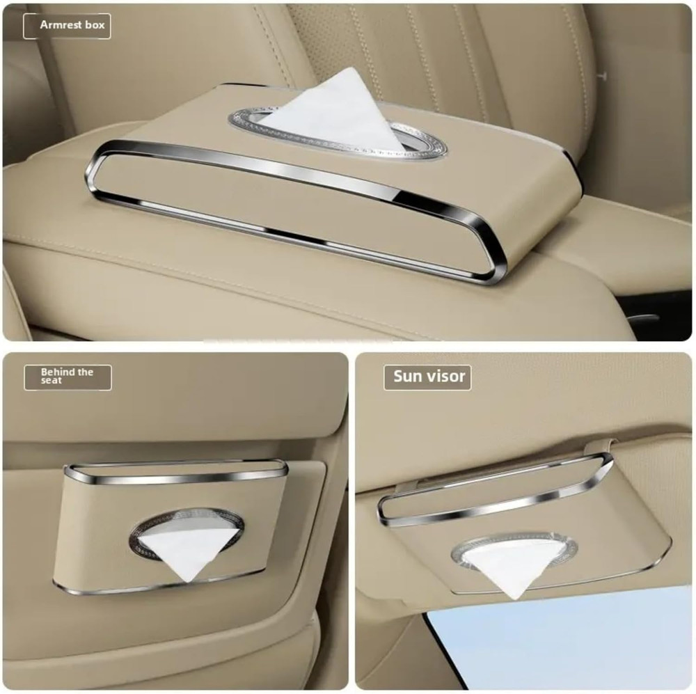 Leather Car Tissue Box for Car Interior, Multi-Function Tissue Holder with Visor