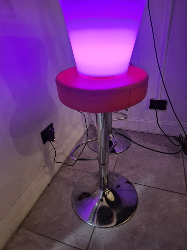 Illuminated Bar Table and Stool Set, Multicolor LED, Plastic Metal, Lounge/Bar