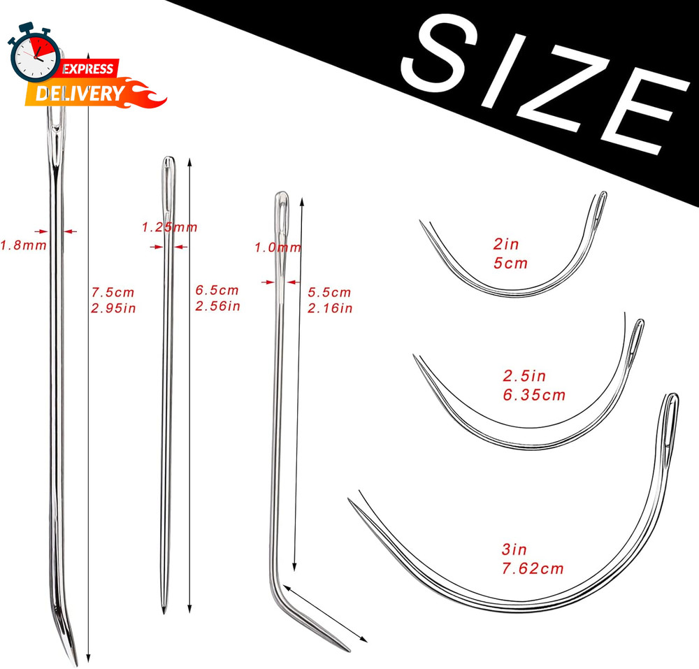 20 Pcs Leather Sewing Needles,Heavy Duty Sewing Needles Kit Include Curved Leath