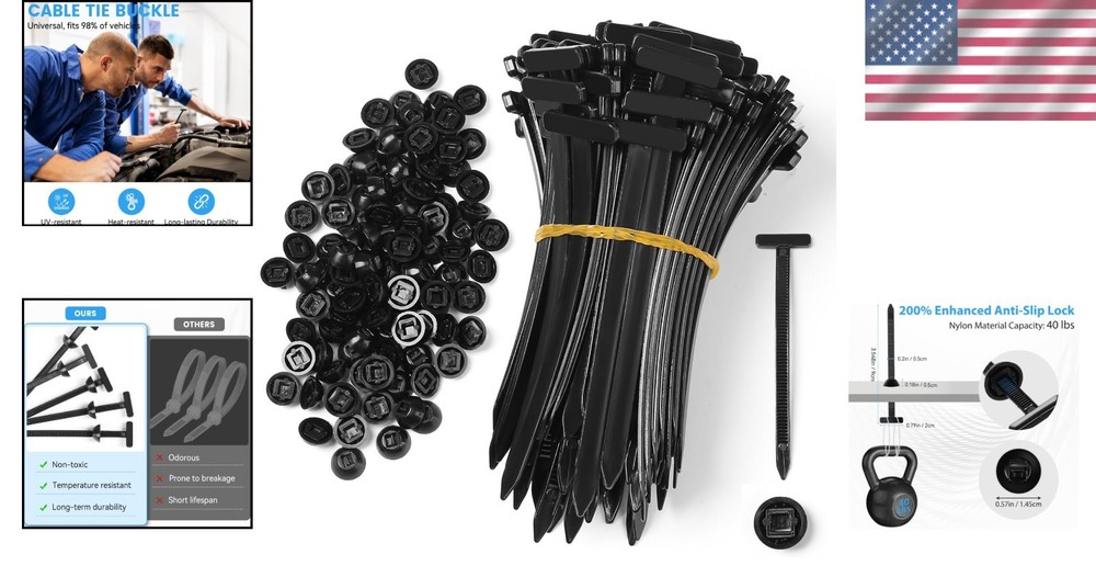 100 Pcs Nylon Cable Tie Buckles - Quick-Install UV-Resistant Auto Fixing Tools