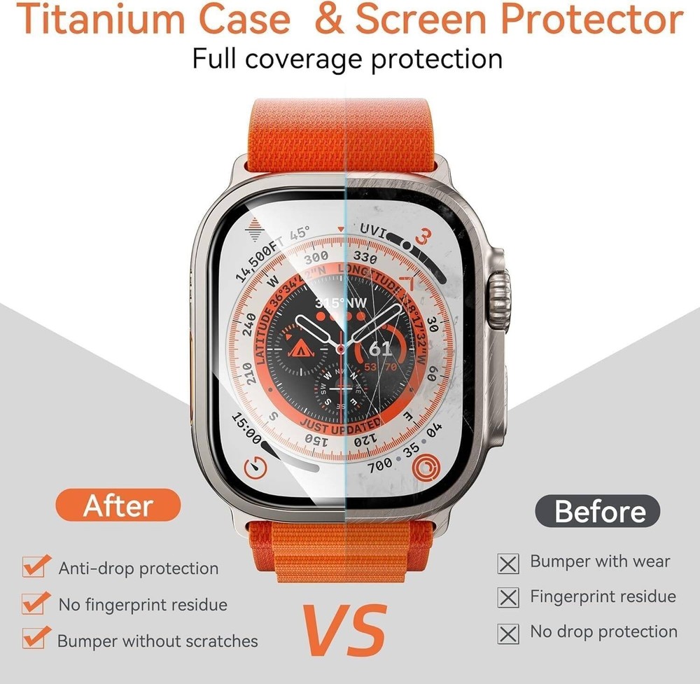 Silver Protective Case & 2 screen protector for Apple Watch 49mm Ultra 3/2/1