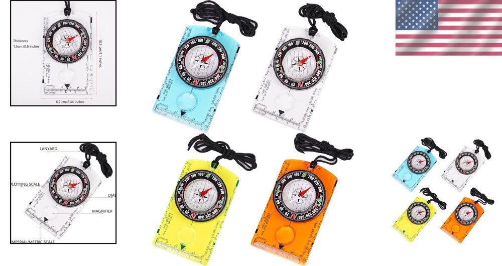 Multifunctional Outdoor Compass with Adjustable Declination and Ruler - 4 Pack