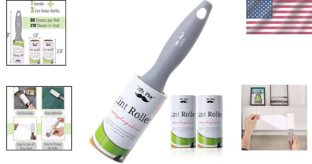 Travel-Friendly Lint Roller with Extra Sticky Sheets – 1 Handle & 3 Refills