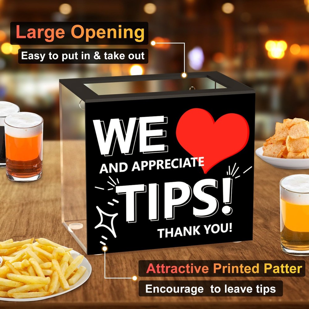 Acrylic Tip Jar for Bartender Money Suggestion Box Donation Jar Container
