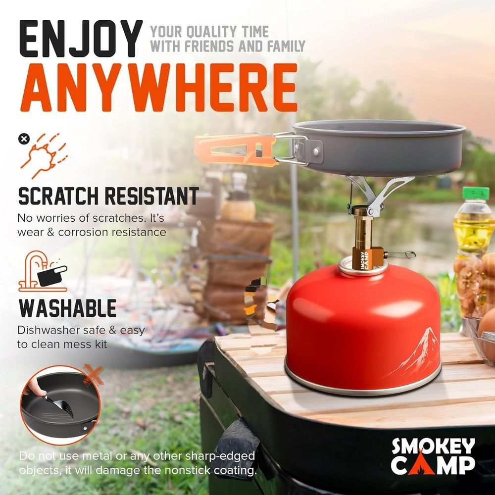 Camping Cookware Mess Kit Set with Stove - Backpacking Camping Pots and Pans Set