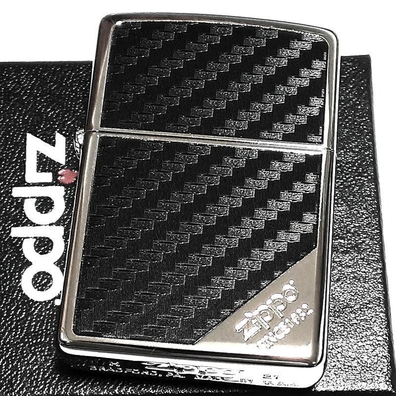 Zippo Lighter Black Carbon Silver Mirror Etching Sculpture Regular Case Japan