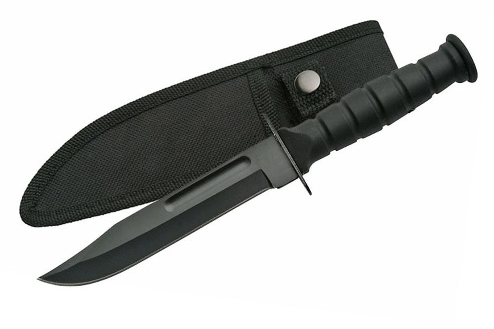 FIXED-BLADE SURVIVAL KNIFE | 7.5" Small Black Rubber Handle Tactical Combat EDC