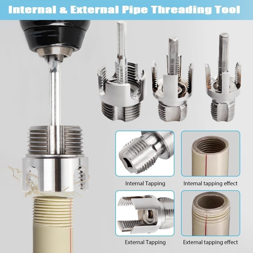 3Pcs Integrated Internal & External Pipe Threading Tool, Pipe Tapping and Thread
