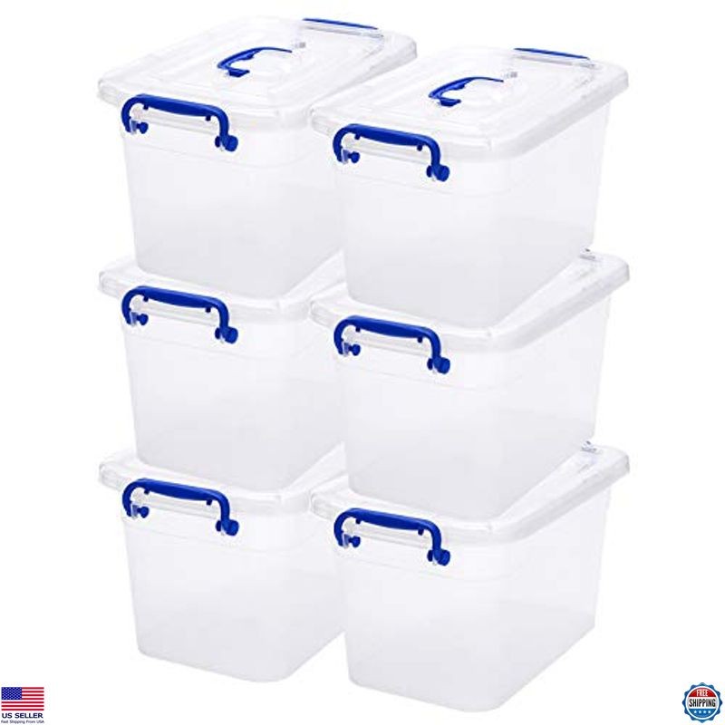 6-Pack Clear Storage Box 7 Quart, Plastic Storage Latch Bins with Handle 6.5