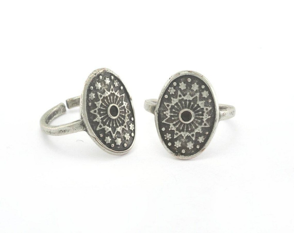 Ring Adjustable Ring Bezel Antique Silver Plated Brass 16.5mm 6US  size 2128