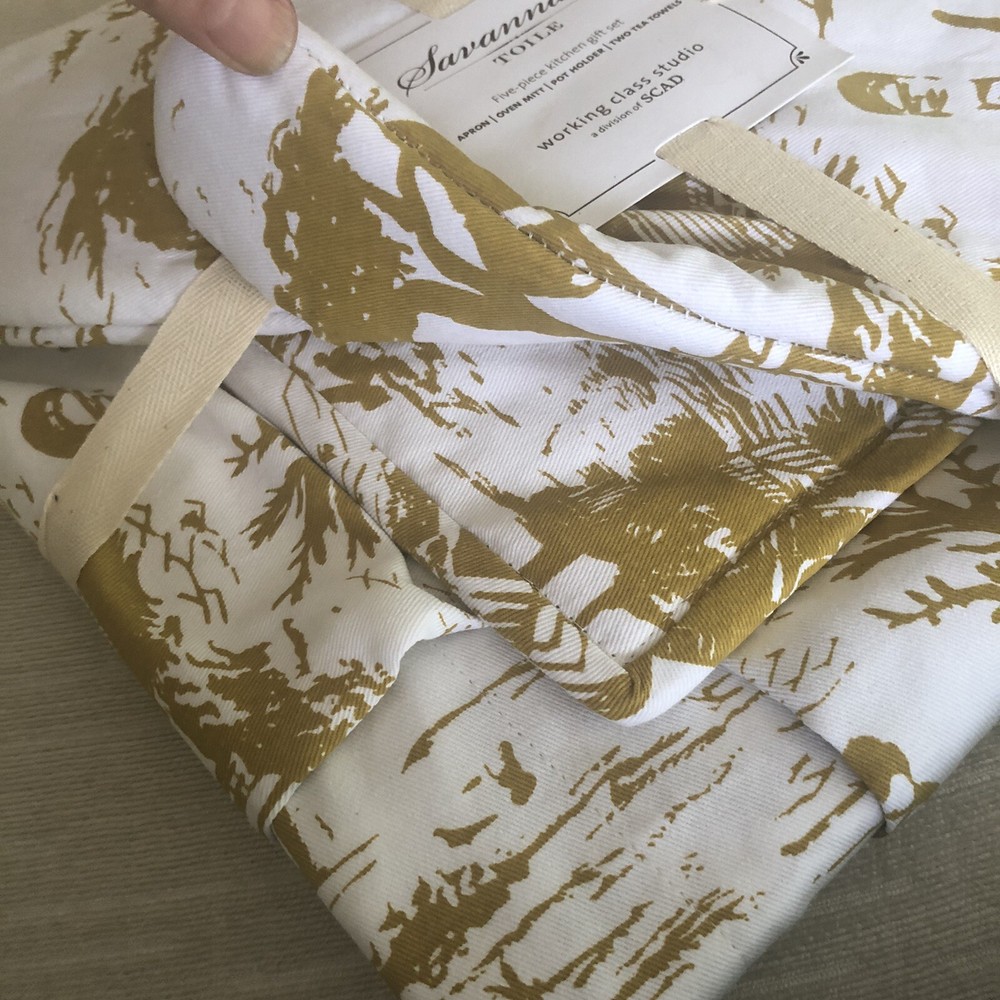 Working Class Studio Savanah Toile Cotton Kitchen Gift Set Mustard NIP