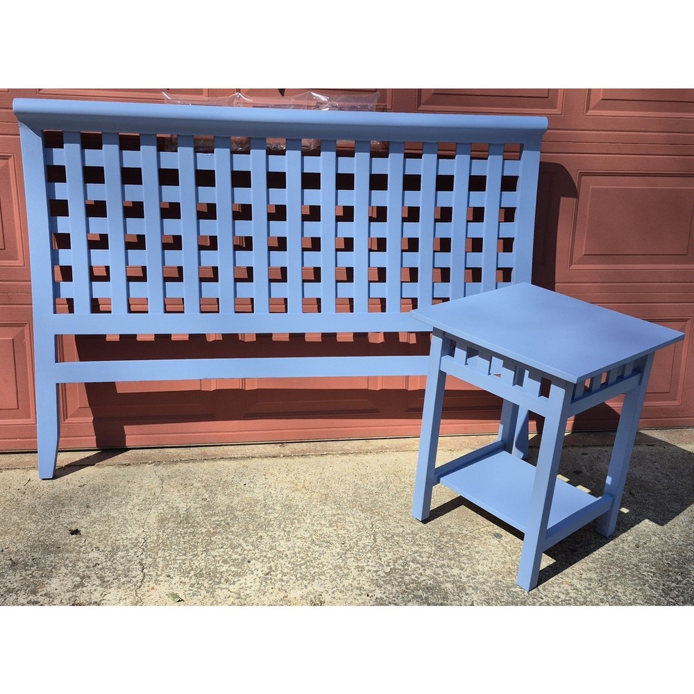 Queen Full Matching Bedroom Set Headboard Side Table Night Stand Periwinkle Blue