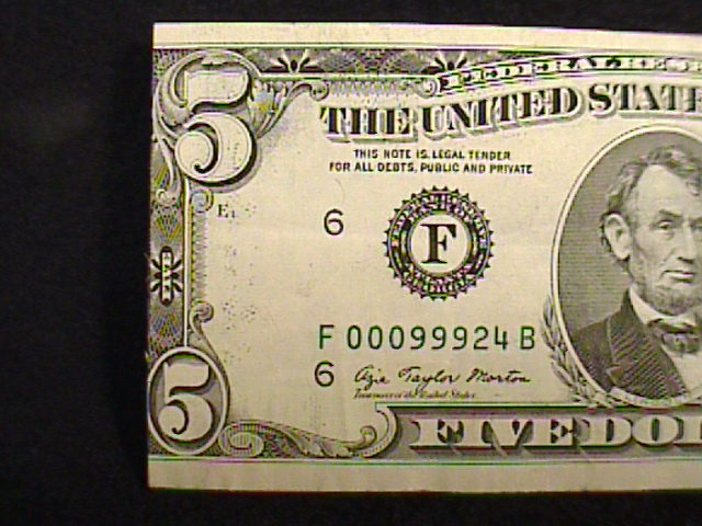 ERROR $5 FIVE DOLLAR BILL, FEDERAL RESERVE NOTE, MISALIGNMENT & MISCUT, NICE