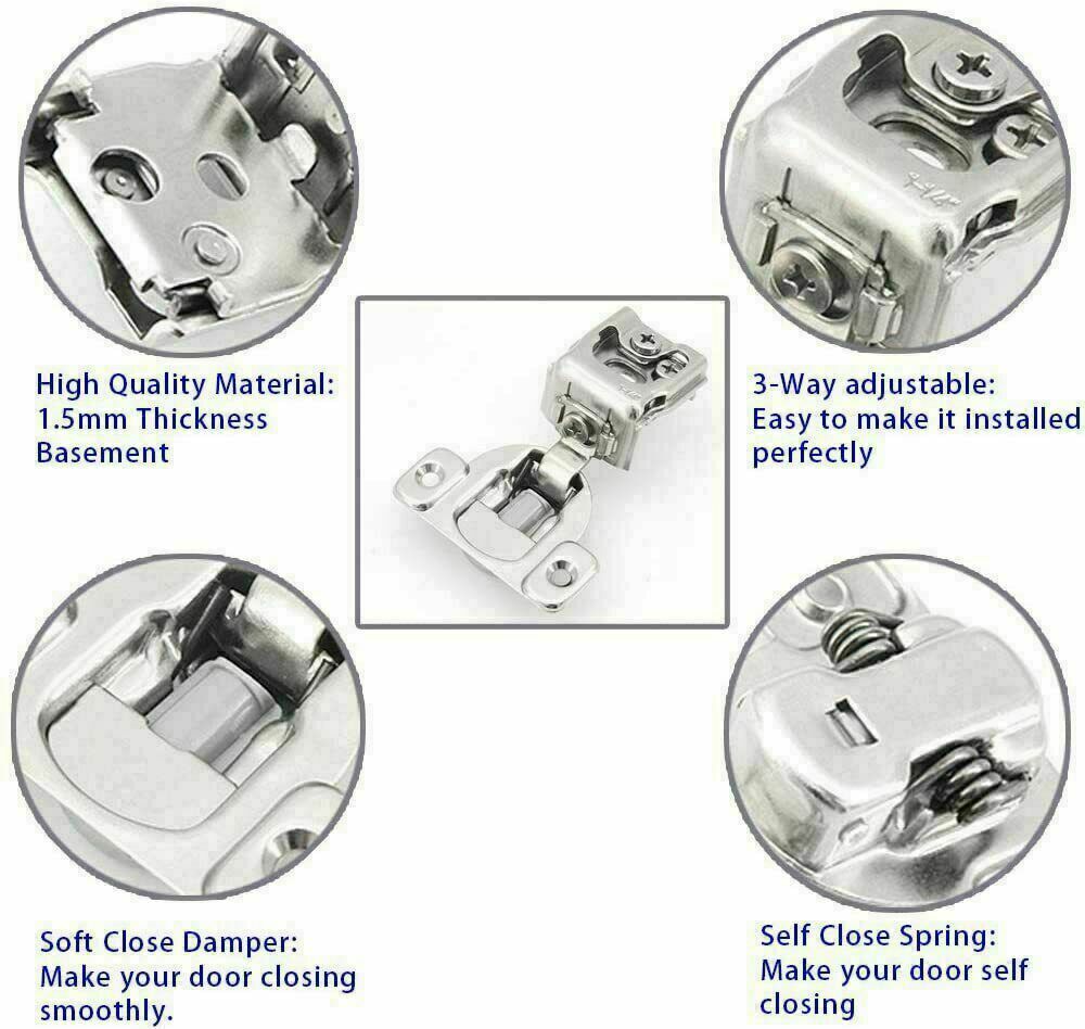 50 PACK Self Soft Close Hinge Kitchen Cabinet Clip On Concealed Door Hardware US