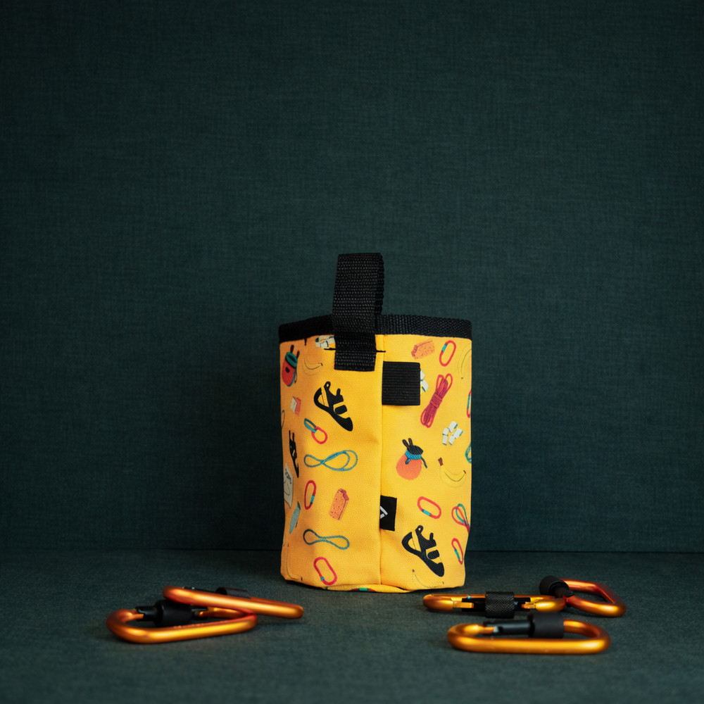 Climber's Essentials – Yellow Gear Print Chalk Bag