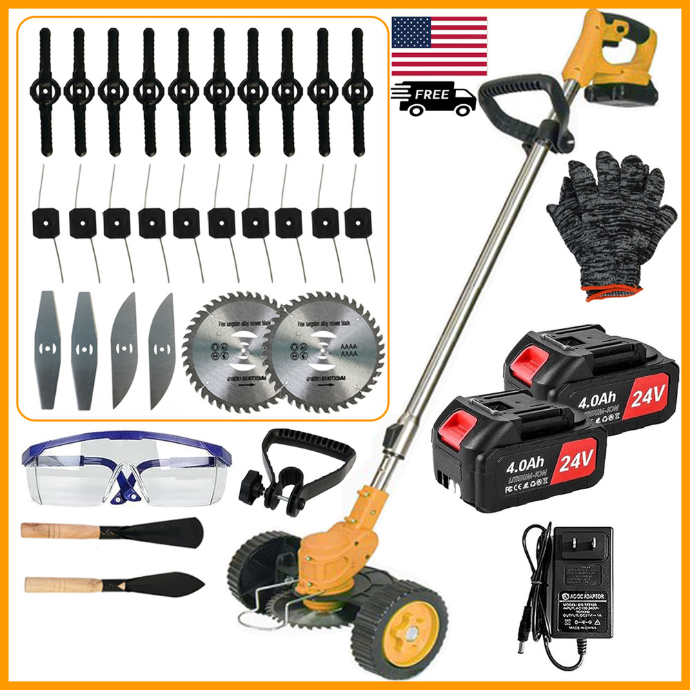 Electric Cordless Grass String Trimmer Lawn Edger Weed Eater Wacker w/ 2 Battery