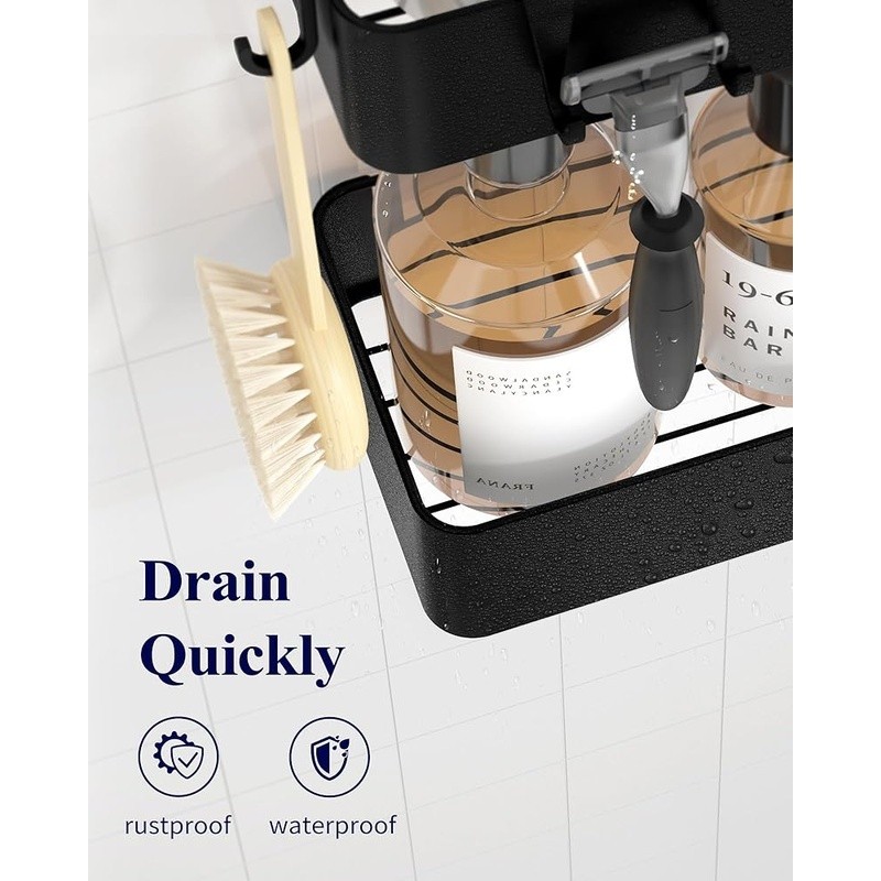 Rustproof Shower Caddy Wall Mount Organizer Quick Drainage Adhesive Installation