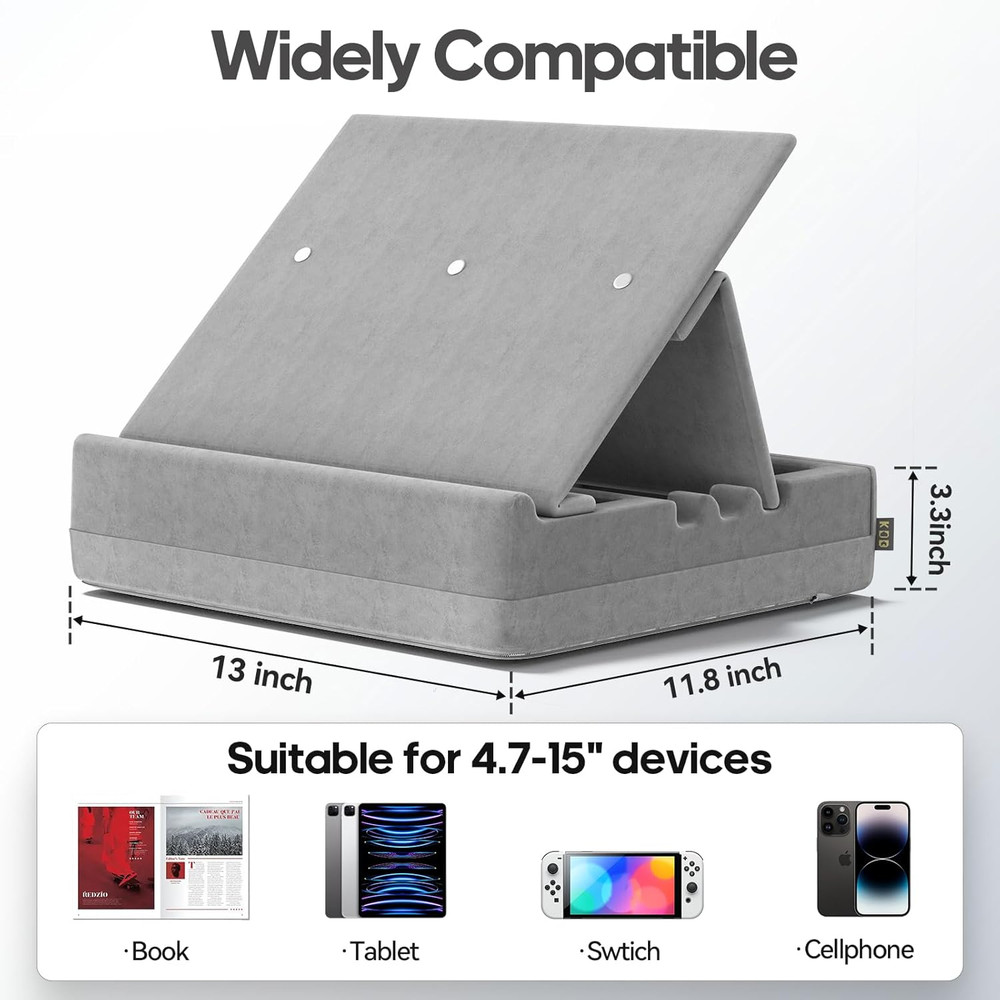 Book Stand with Storage, Multi-Angle Viewing Reading Tablet Holder for Lap, Bed,