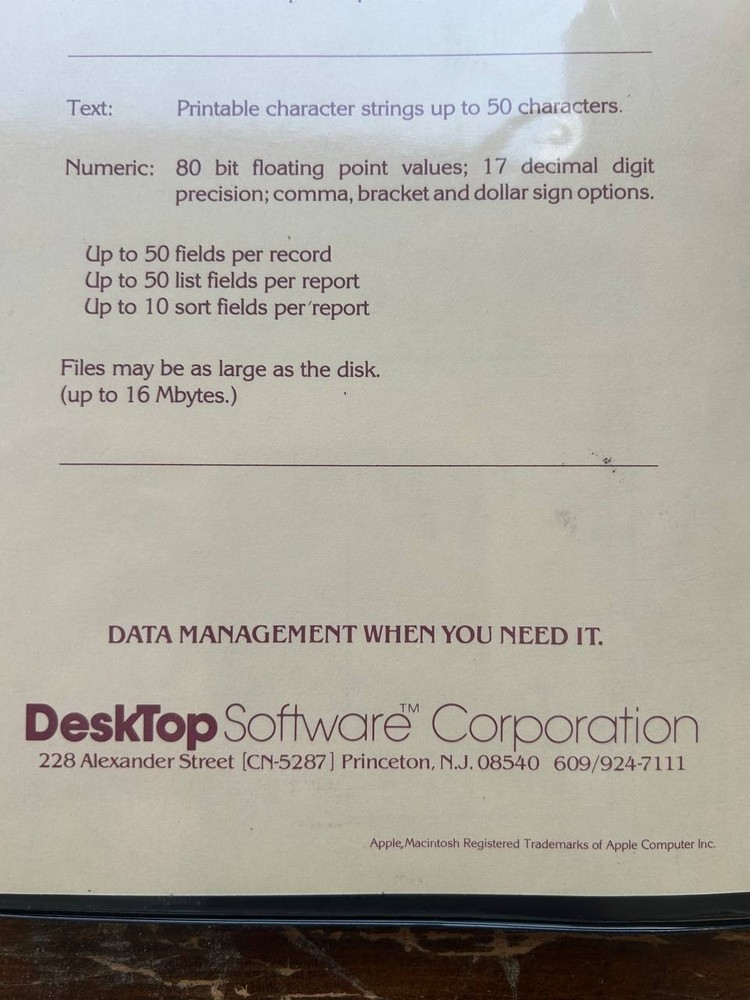 Vintage 1st BASE Relational Database System for Apple Macintosh Software