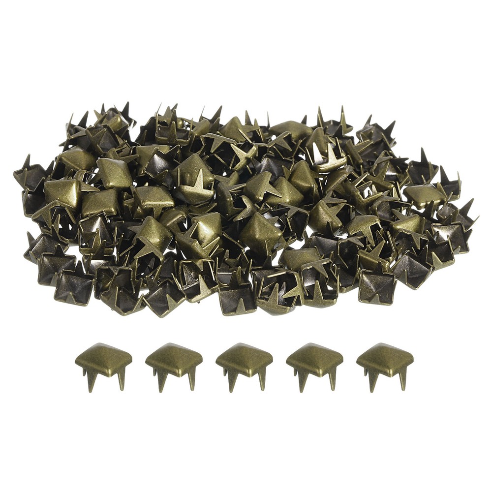 80Pcs Square Pyramid Rivets, 5mm Four-Jaw Studs Spikes (Bronze)