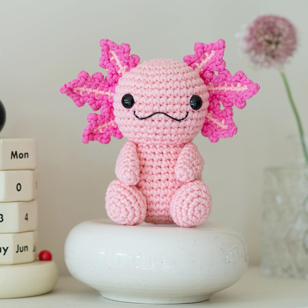 Beginner Crochet Kit – Axolotl Crochet Animal Set + Video Tutorials