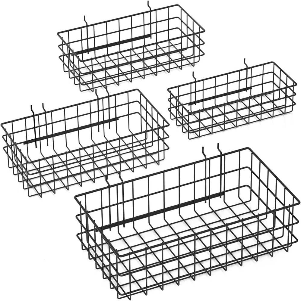 4 Pack Pegboard Baskets Hooks Set, Square Style 4 Size Peg Board Organizer Baske