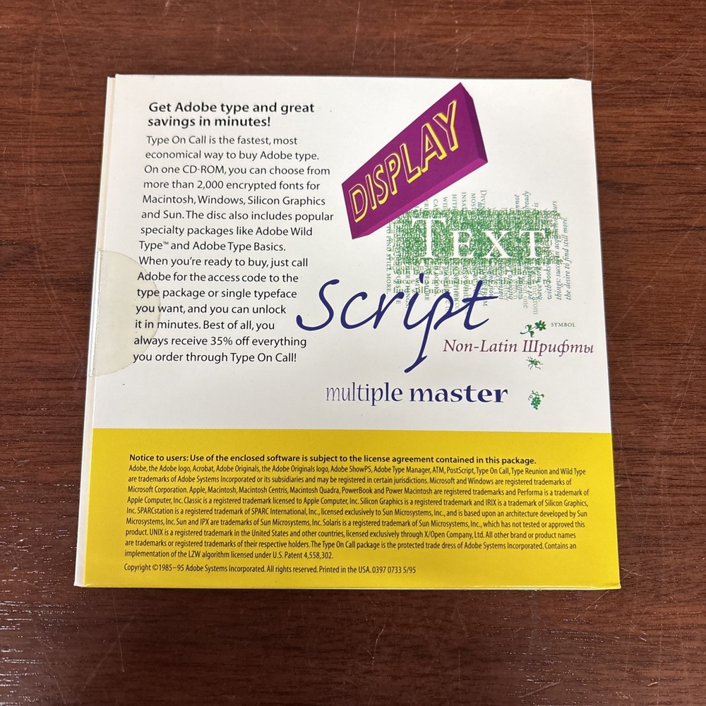 Adobe Type On Call Version 4.0 Macintosh Windows Unix Sun Font Typefaces CD-ROM