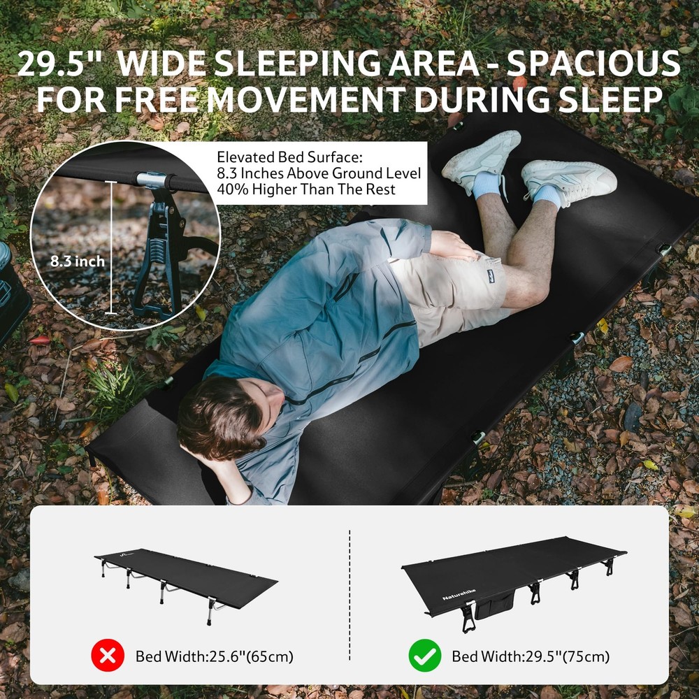 Extra Wide GreenWild Camping Cot, Folding Lightweight Camp Cot Bed, Portable ...