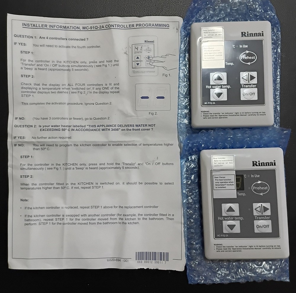 Rinnai MC91Q2A (Universal Controller) Remote Control x 2 Brand New