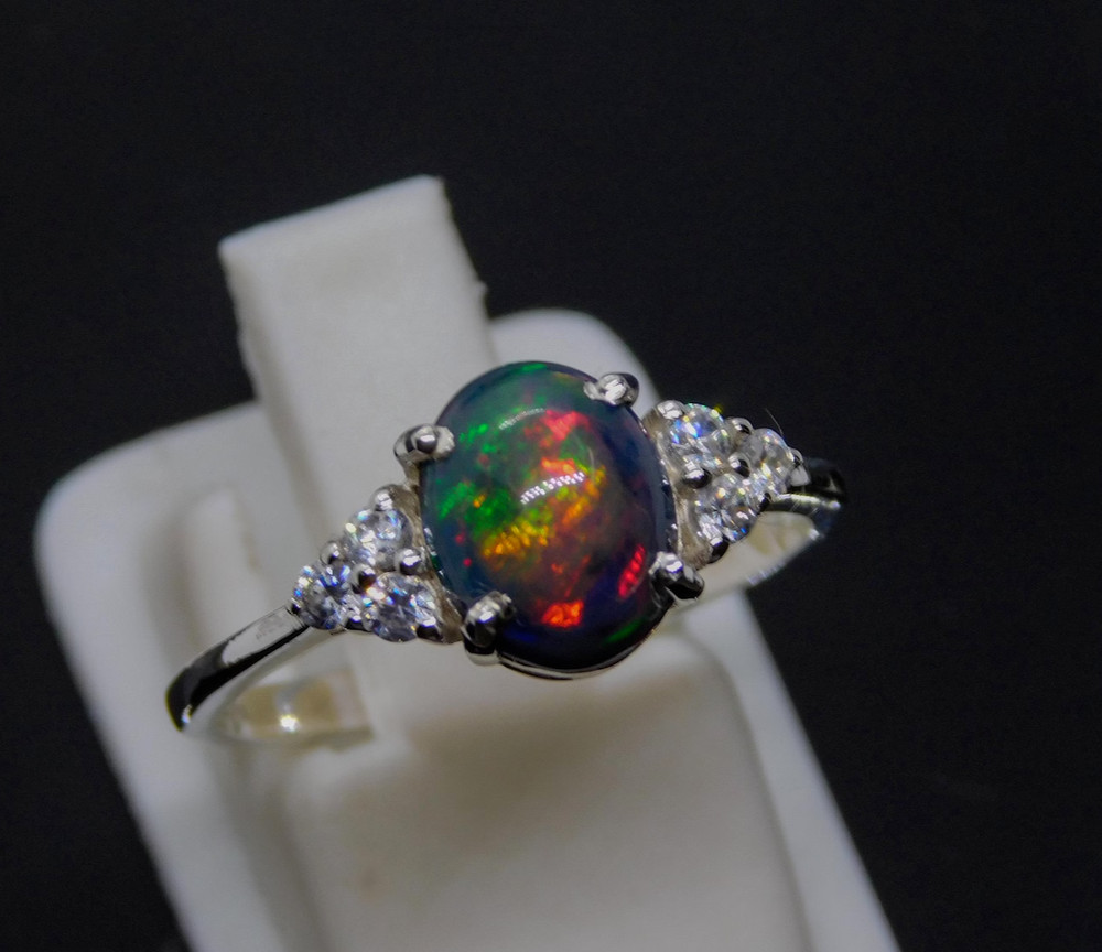 Natural Opal Ring, Black Opal Ring, Fire Opal Ring 925 Sterling Silver Ring
