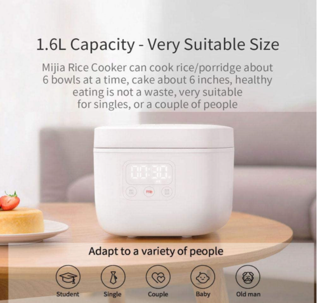 Xiaomi Rice Cooker 1.6L Multi Function App Control Non Stick 5 Layers Coating