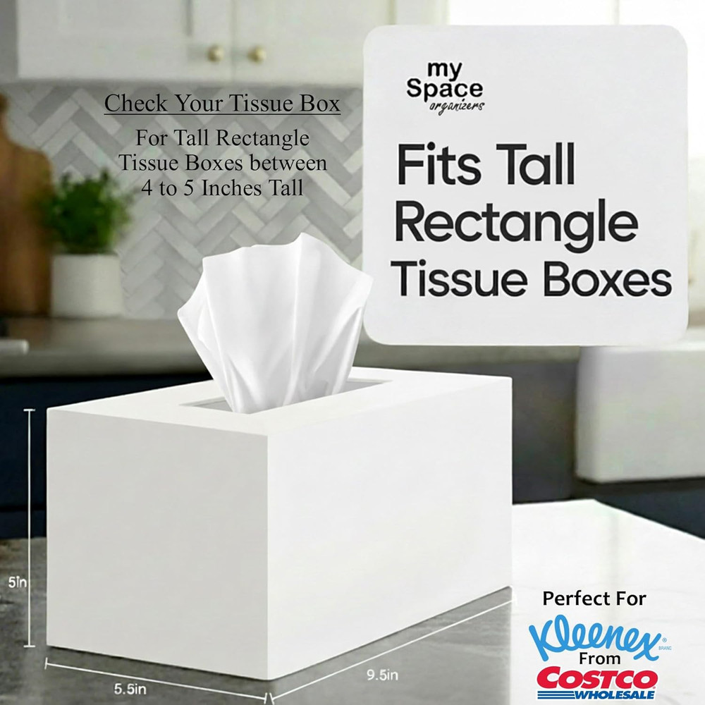 Rectangular Acrylic Tissue Box Cover for Kleenex - White Bathroom Decor