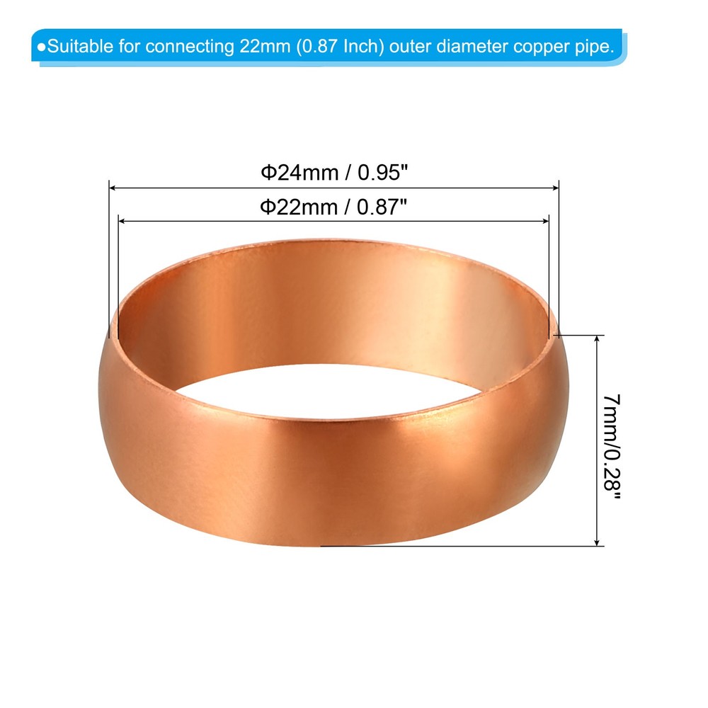 5pcs 22mm Compression Sleeves Ferrules Copper Ferrule Compression Fitting