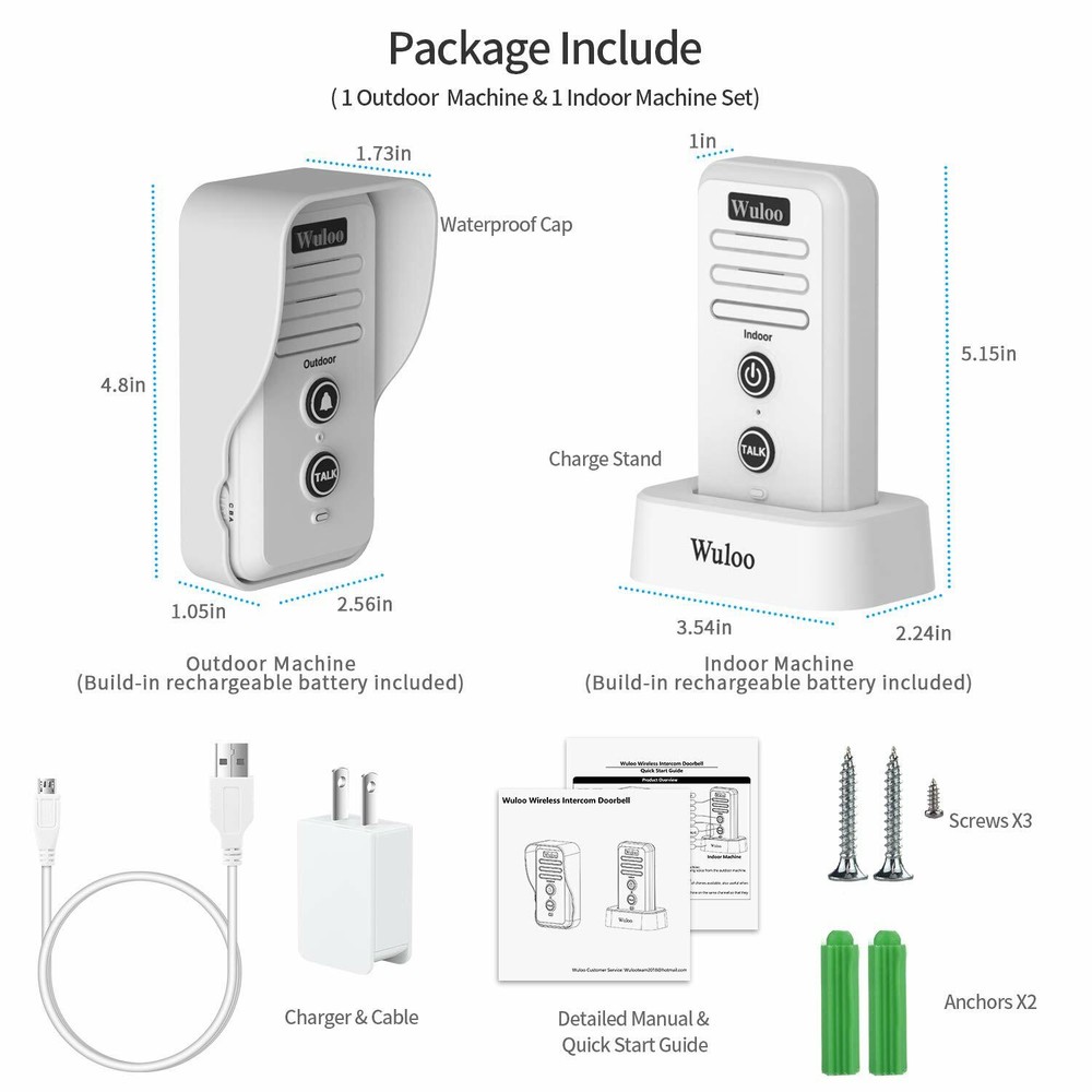 Home Security 0.5 Mile Wireless Doorbell Intercom System Rechargeable Waterproof