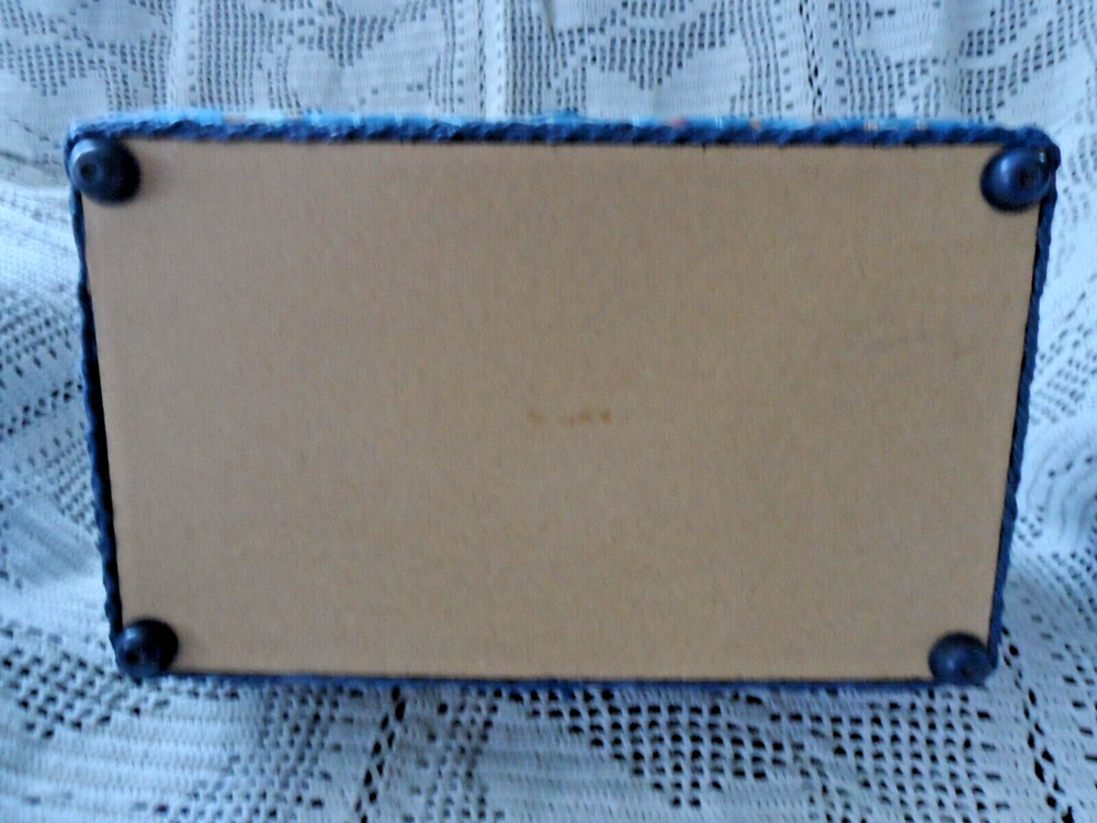 Sewing Basket with Wicker Handle & Trim, Blue w/ Spools on the Fabric