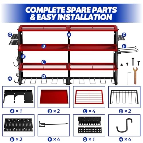Large Power Tool Organizer Wall Mount, 4 Layer Storage Rack with 8 Drill