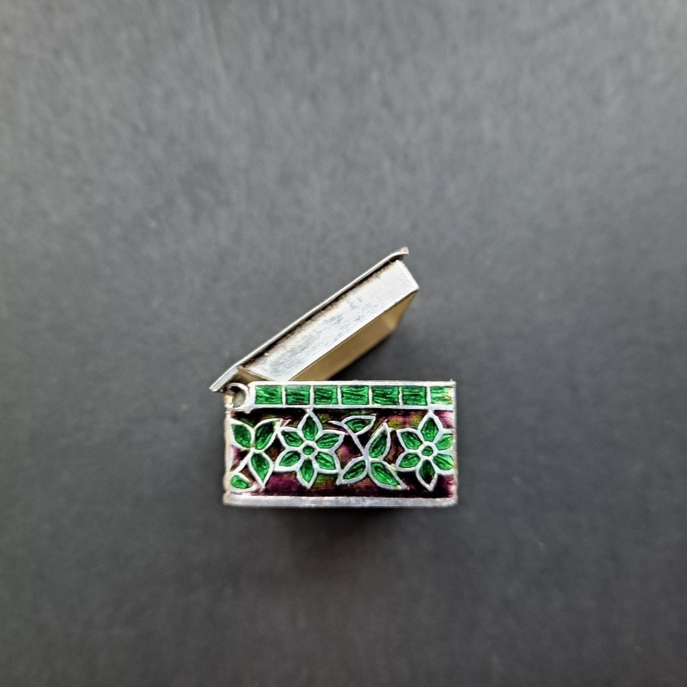 Vintage Sterling Silver Enamel Pill Box