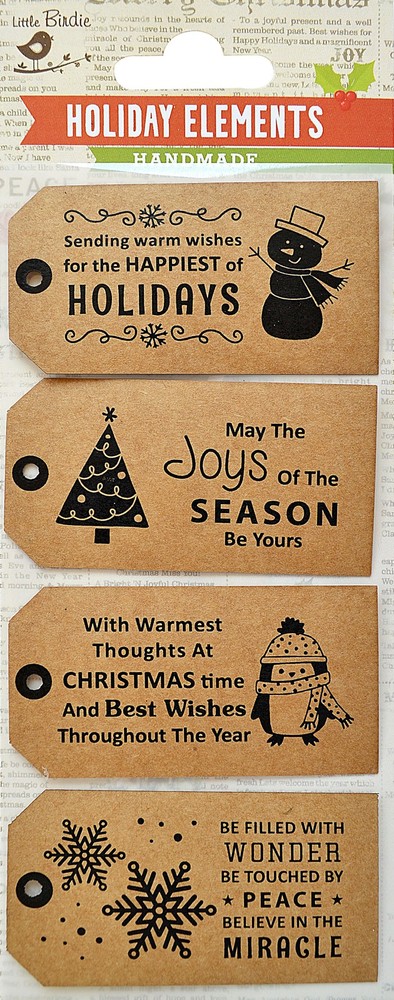 Little Birdie Kraft Printed Tags 4/Pkg-Joys - 6 Pack