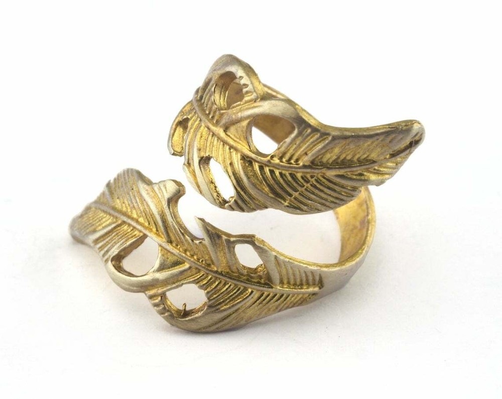 Ring Leaf Adjustable Ring Raw brass Wrap Nature Leaves Statement Ring