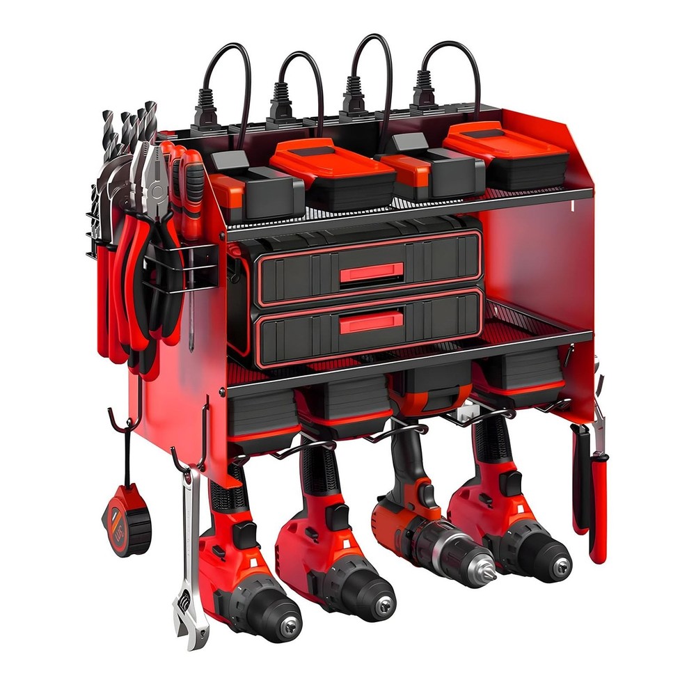 Modular Power Tool Organizer Wall Mount with Charging Station, 3-Layer Heavy ...