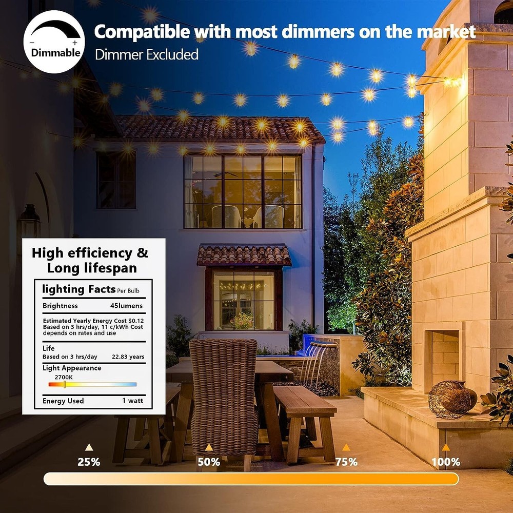 100FT Outdoor String Lights for Patio Waterproof Connectable ST38 LED Light Stri