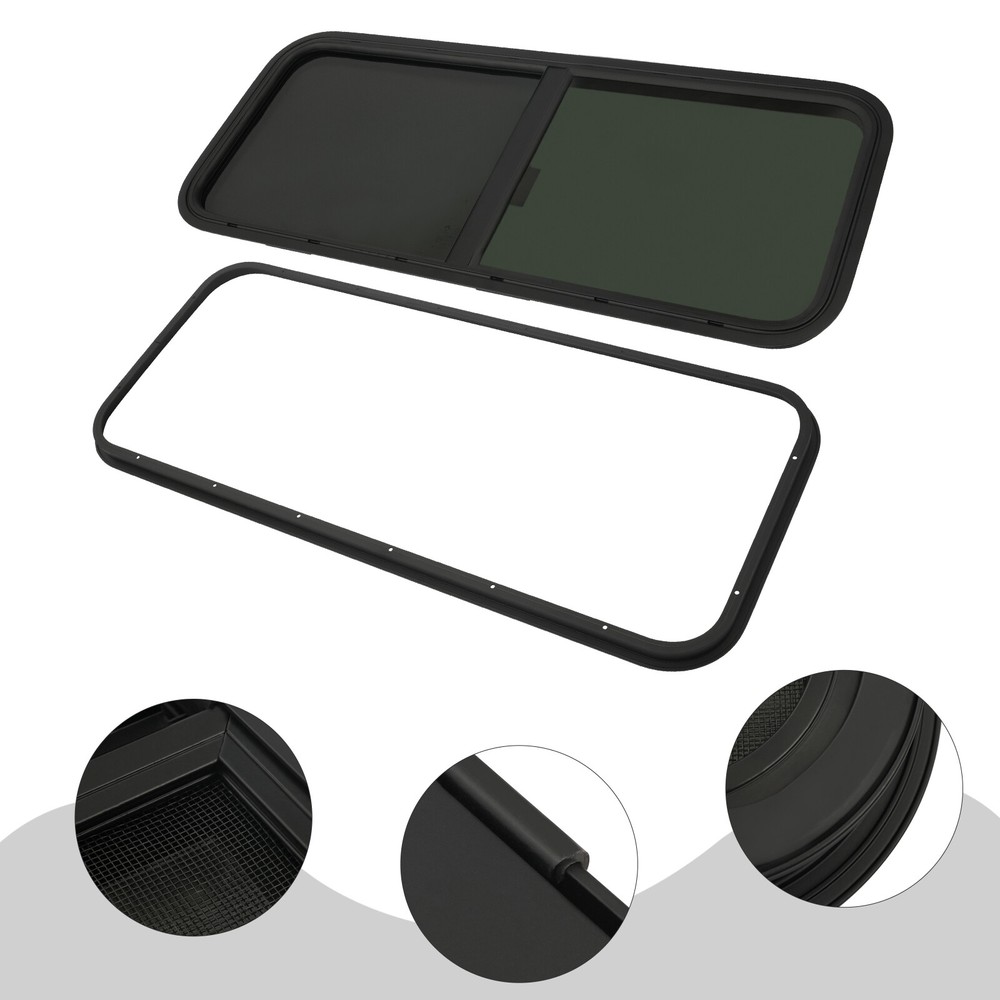 Horizontal Slide Black RV Window Replacement Includes Mounting Ring and Screen