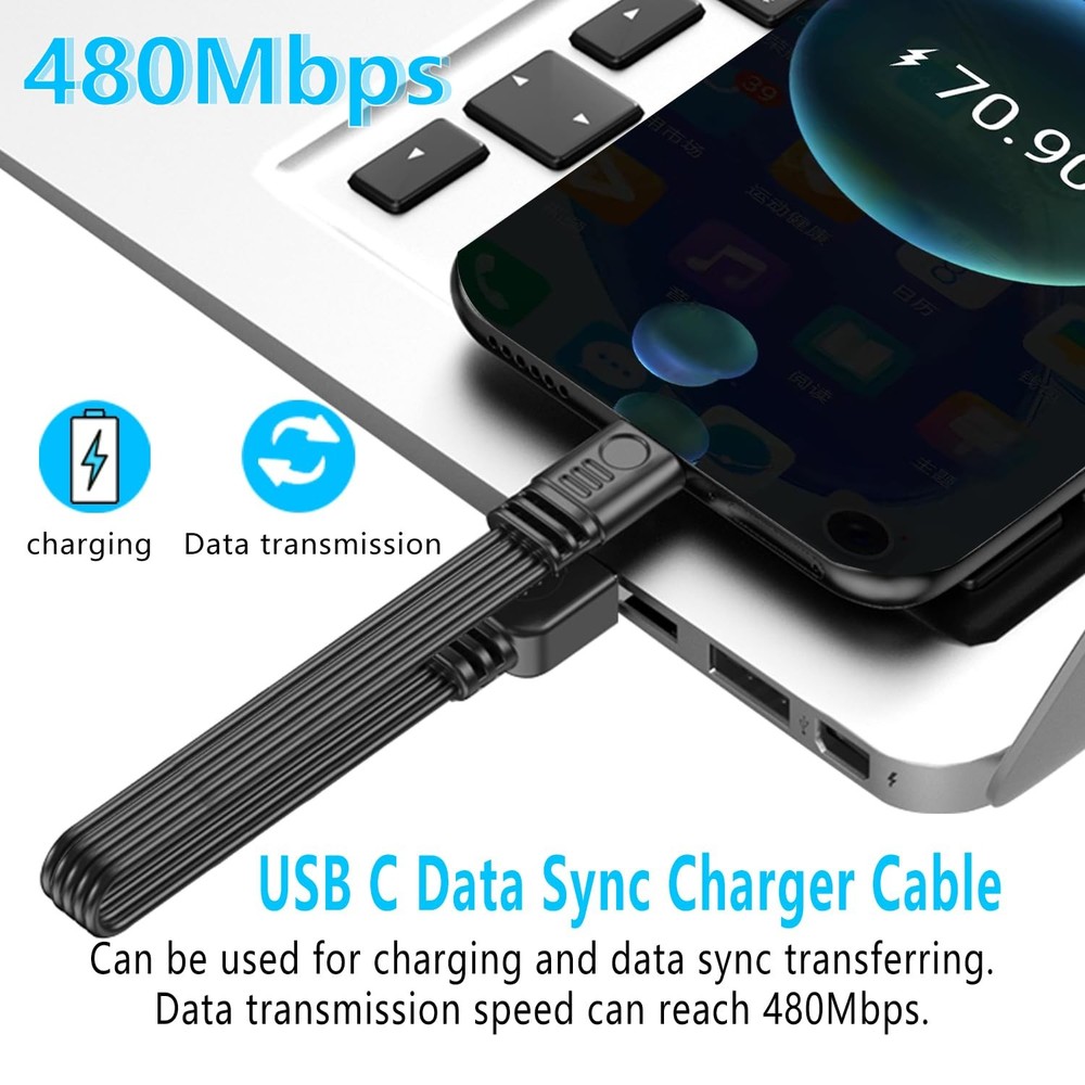 LANMINGLEL Short 90 Degree USB Type C 2.0 Flat Cable,PD 65W C Fast...